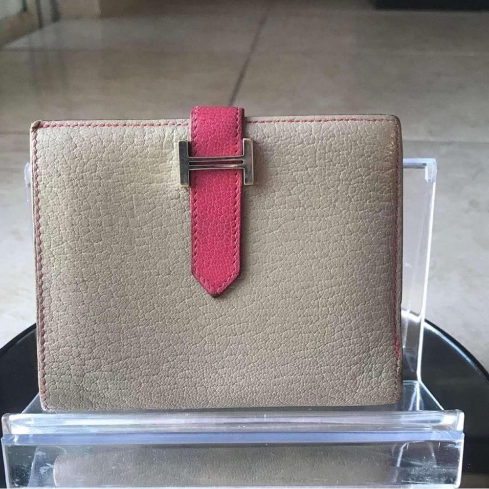 Hermes cream and pink Wallet